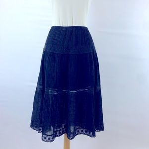 Xirena gossamer gauze crocheted midi black skirt